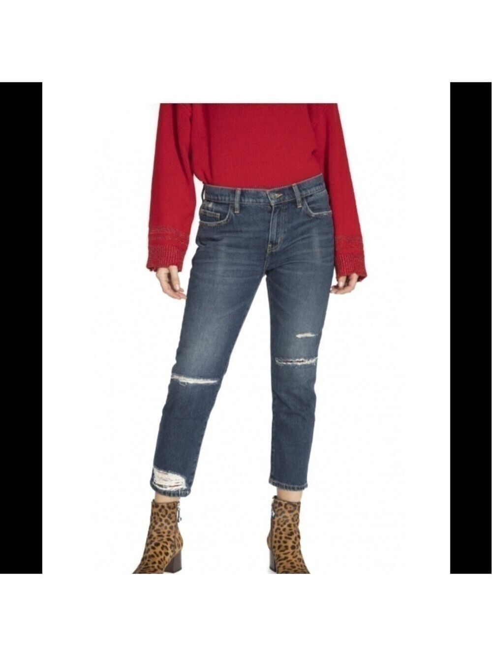 NWT Current Elliott Fling Plaid Patch Boyfriend Jean SZ 32